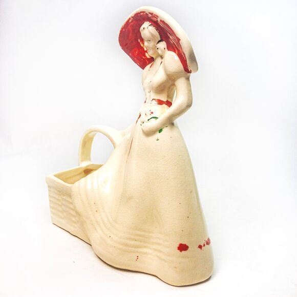 VTG Mid Century Brush McCoy Southern Belle with Basket Ivory Planter - Picture 2 of 11